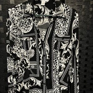Cache Black and White Baroque Print Shirt
